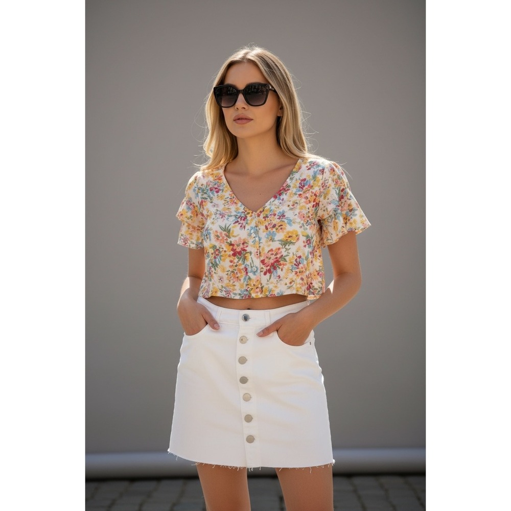 NEW R Jeans Size 31 White Button Front Denim Mini Skirt